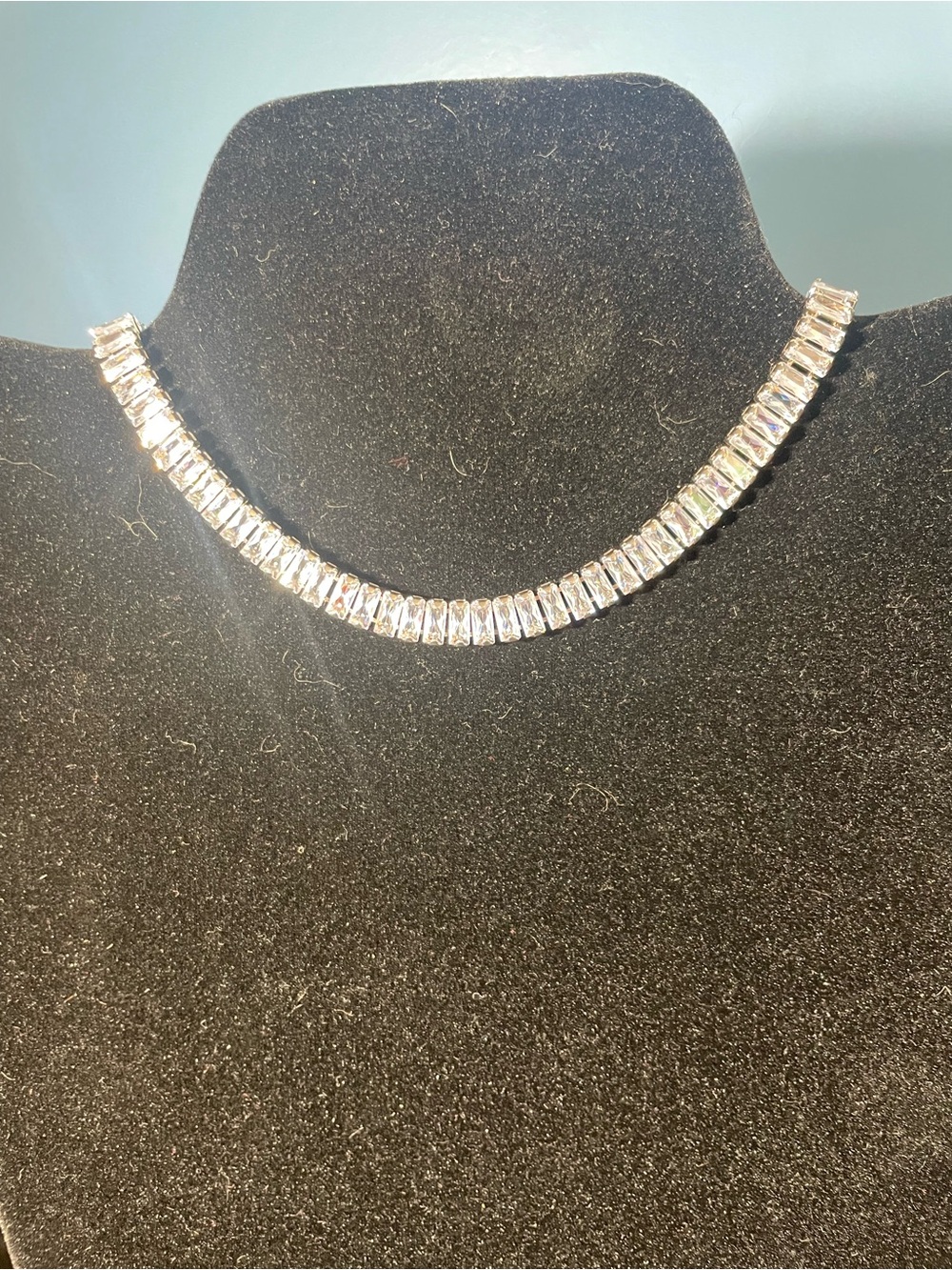 Crystal Baguette Tennis Necklace - Silver Tone